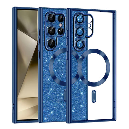 Funda MagSafe para Samsung Galaxy S22 Ultra 5G S908, Techsuit, Luxury Glitter, Azul Oscuro