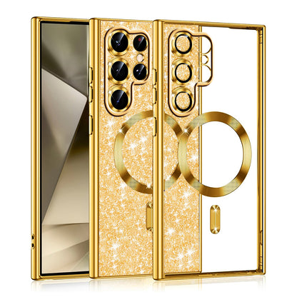 Funda MagSafe para Samsung Galaxy S22 Ultra 5G S908, Techsuit, Luxury Glitter, Dorada