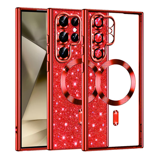 Funda MagSafe para Samsung Galaxy S22 Ultra 5G S908, Techsuit, Luxury Glitter, Roja