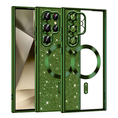 Funda MagSafe para Samsung Galaxy S22 Ultra 5G S908, Techsuit, Luxury Glitter, Verde Oscuro