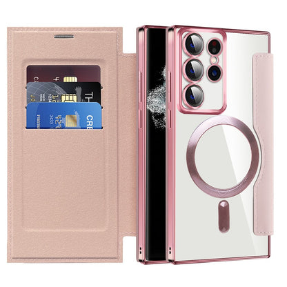 Funda MagSafe para Samsung Galaxy S22 Ultra 5G S908, Techsuit, SmartMag Book, Rosa