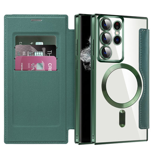 Funda MagSafe para Samsung Galaxy S22 Ultra 5G S908, Techsuit, SmartMag Book, Verde