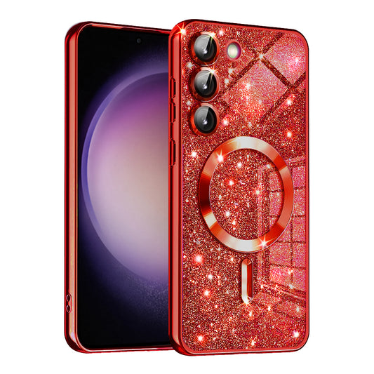 Funda MagSafe para Samsung Galaxy S23+ S916, Techsuit, Luxury Glitter, Roja