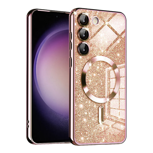 Funda MagSafe para Samsung Galaxy S23+ S916, Techsuit, Luxury Glitter, Rosa Dorado