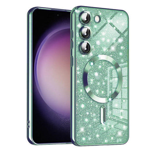 Funda MagSafe para Samsung Galaxy S23+ S916, Techsuit, Luxury Glitter, Verde Claro