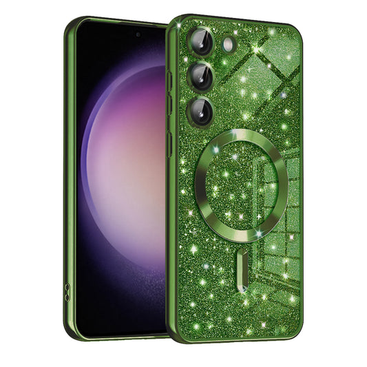 Funda MagSafe para Samsung Galaxy S23+ S916, Techsuit, Luxury Glitter, Verde Oscuro