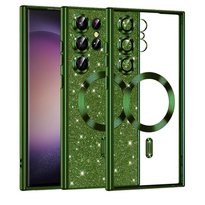 Funda MagSafe para Samsung Galaxy S23 Ultra S918, Techsuit, Luxury Glitter, Verde Oscuro