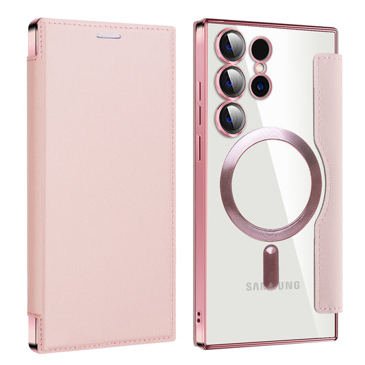 Funda MagSafe para Samsung Galaxy S23 Ultra S918, Techsuit, SmartMag Book, Rosa