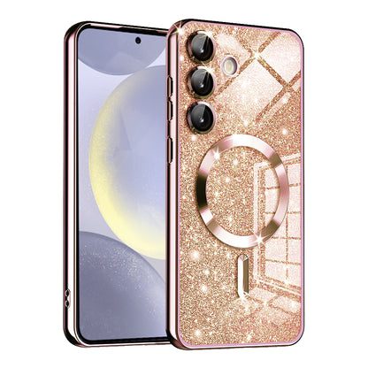 Funda MagSafe para Samsung Galaxy S24+ S926, Techsuit, Luxury Glitter, Rosa Dorado