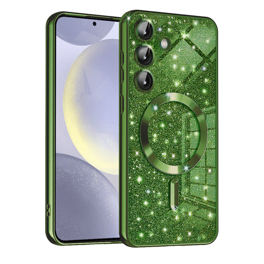 Funda MagSafe para Samsung Galaxy S24+ S926, Techsuit, Luxury Glitter, Verde Oscuro