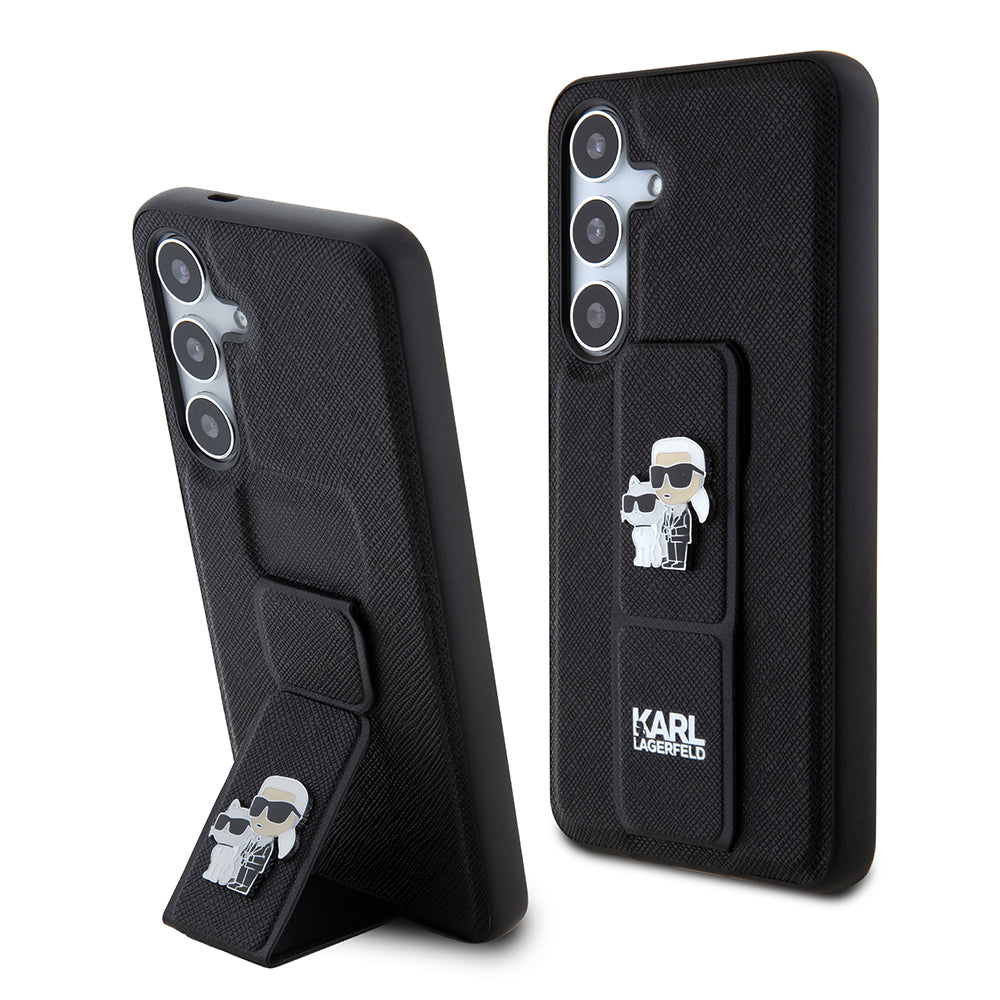 Funda MagSafe para Samsung Galaxy S24 S921, Karl Lagerfeld, Saffiano Gripstand Karl & Choupette, Negra