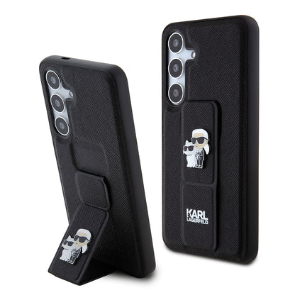 Funda MagSafe para Samsung Galaxy S24 S921, Karl Lagerfeld, Saffiano Gripstand Karl & Choupette, Negra