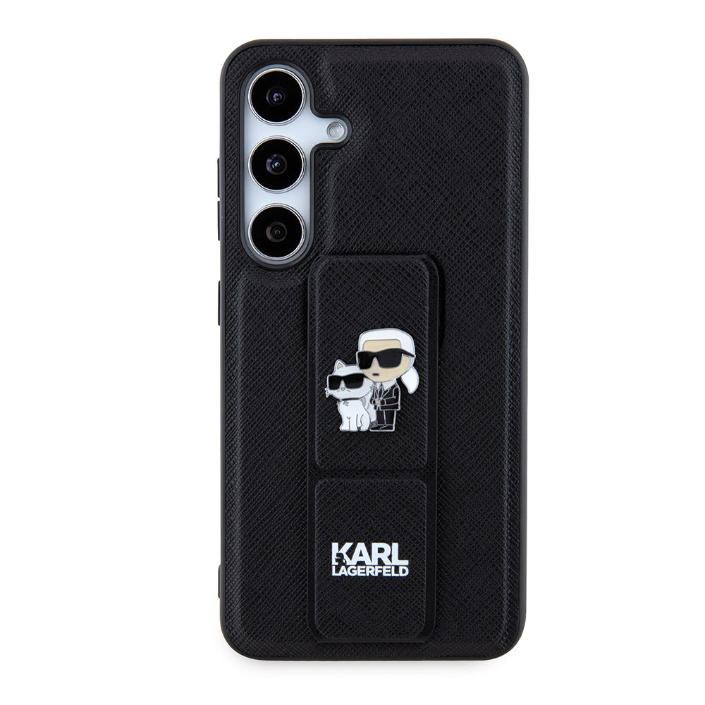 Funda MagSafe para Samsung Galaxy S24 S921, Karl Lagerfeld, Saffiano Gripstand Karl & Choupette, Negra