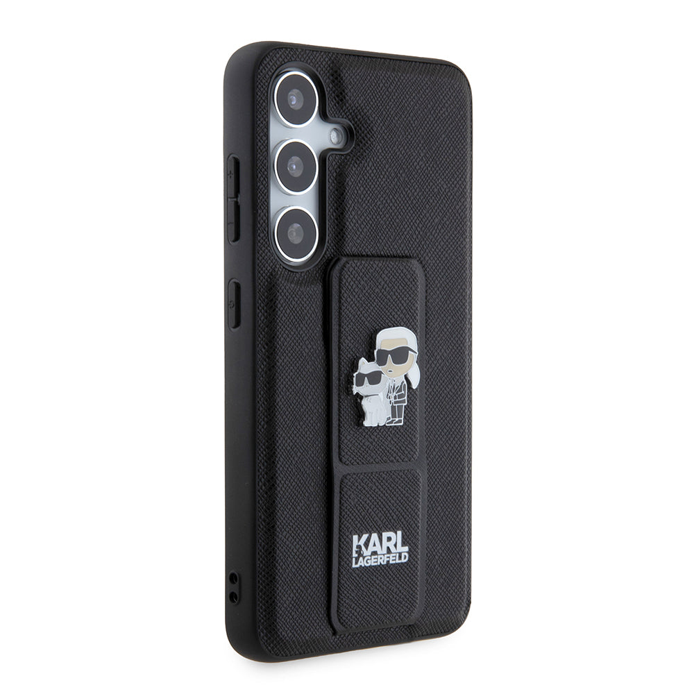 Funda MagSafe para Samsung Galaxy S24 S921, Karl Lagerfeld, Saffiano Gripstand Karl & Choupette, Negra