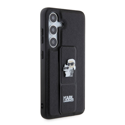 Funda MagSafe para Samsung Galaxy S24 S921, Karl Lagerfeld, Saffiano Gripstand Karl & Choupette, Negra