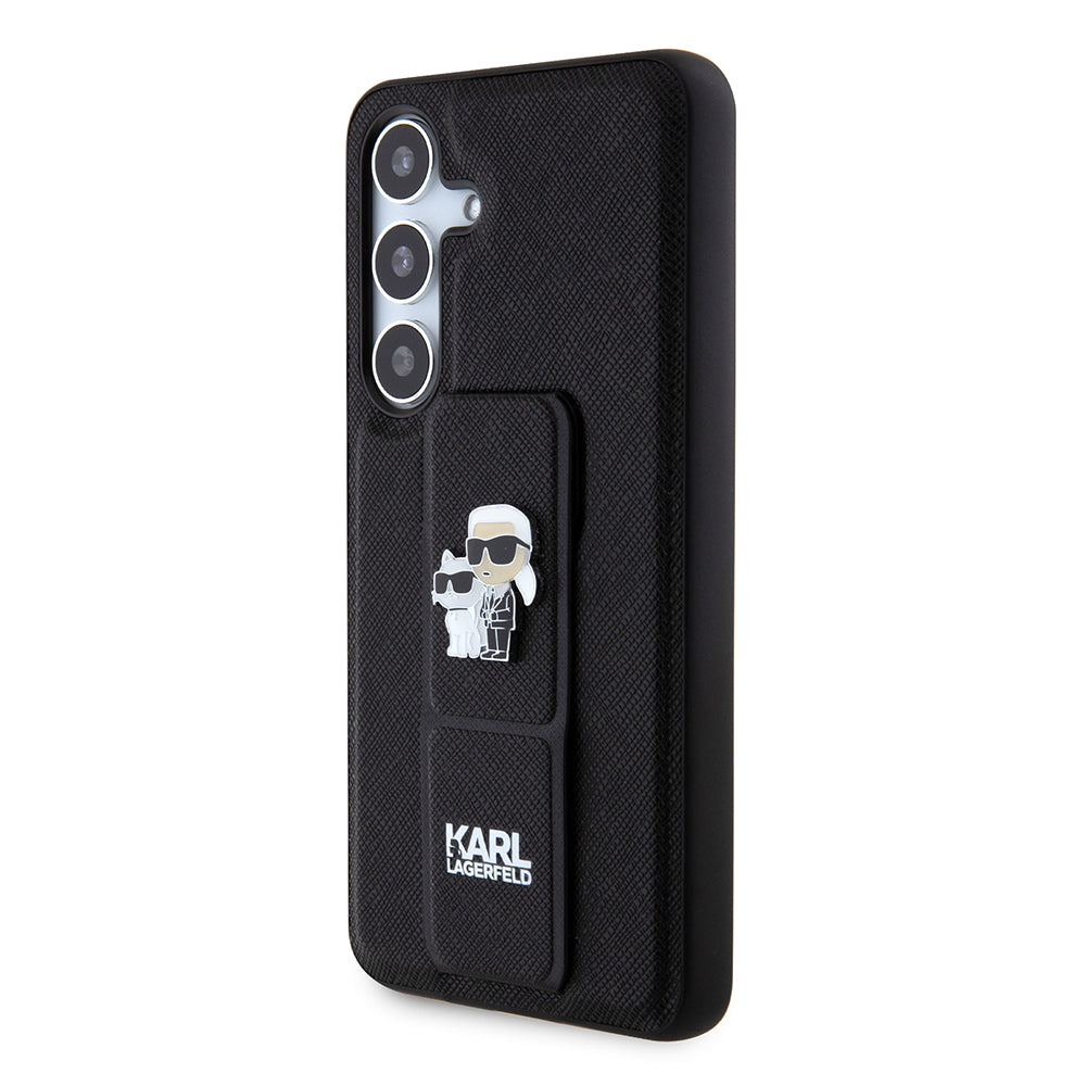 Funda MagSafe para Samsung Galaxy S24 S921, Karl Lagerfeld, Saffiano Gripstand Karl & Choupette, Negra