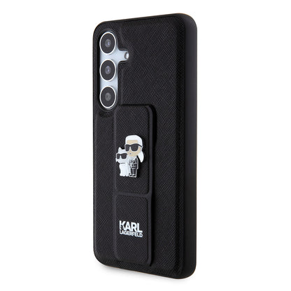 Funda MagSafe para Samsung Galaxy S24 S921, Karl Lagerfeld, Saffiano Gripstand Karl & Choupette, Negra