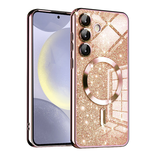 Funda MagSafe para Samsung Galaxy S24 S921, Techsuit, Luxury Glitter, Rosa Dorado