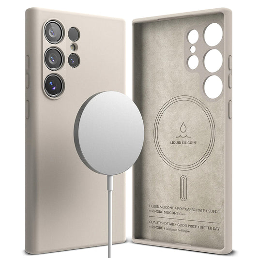 Funda MagSafe para Samsung Galaxy S24 Ultra S928, Ringke, Silicona, Crema