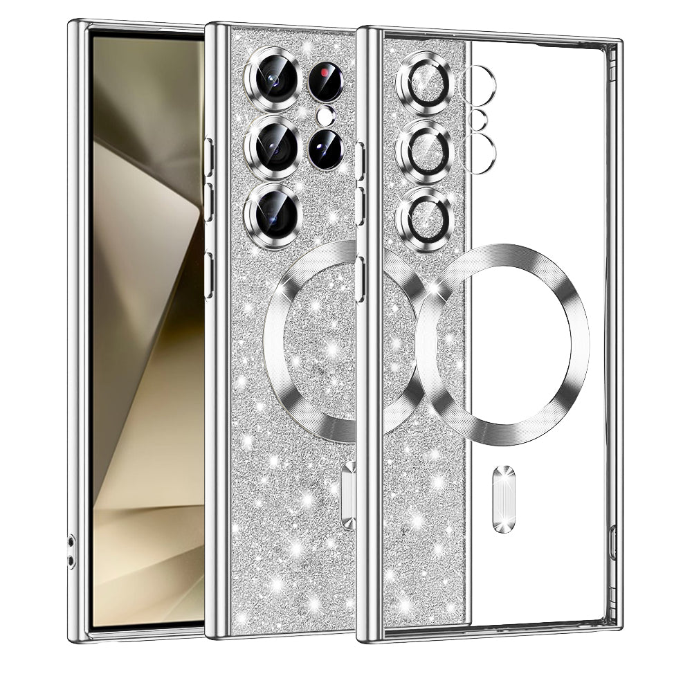 Funda MagSafe para Samsung Galaxy S24 Ultra S928, Techsuit, Luxury Glitter, Plateada