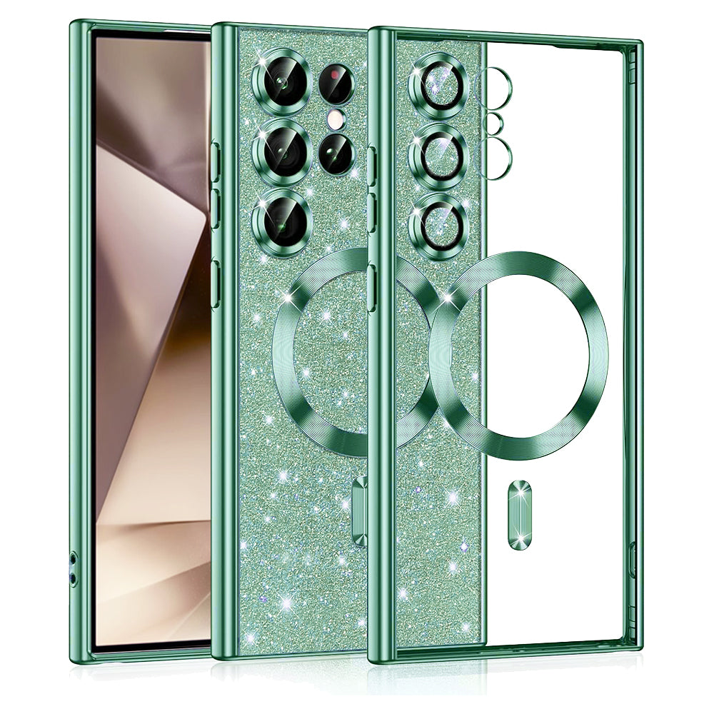 Funda MagSafe para Samsung Galaxy S24 Ultra S928, Techsuit, Luxury Glitter, Verde Claro