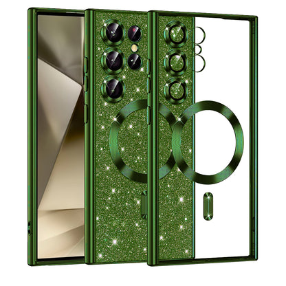 Funda MagSafe para Samsung Galaxy S24 Ultra S928, Techsuit, Luxury Glitter, Verde Oscuro