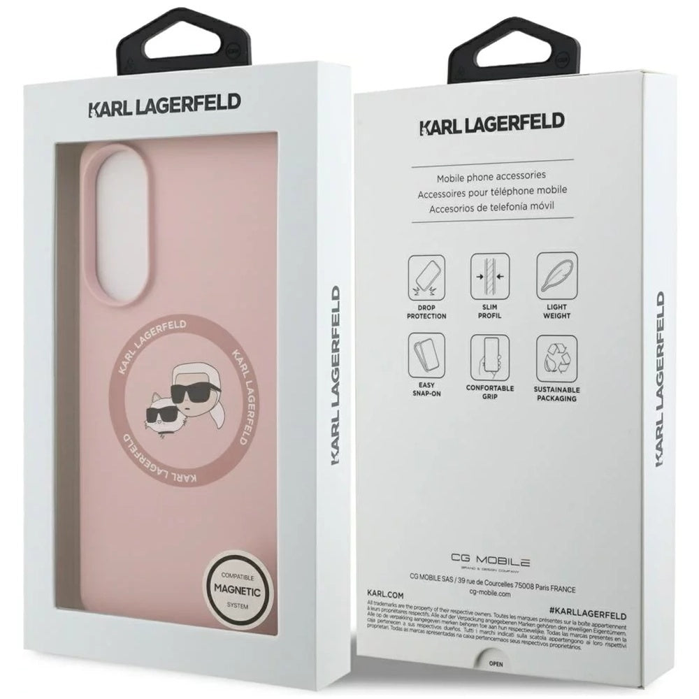 Funda MagSafe para Samsung Galaxy S25 Edge S937, Karl Lagerfeld, Silicone Double Heads, Rosa