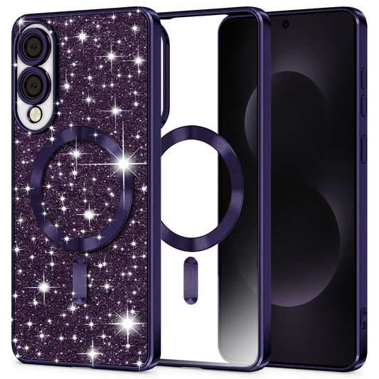 Funda MagSafe para Samsung Galaxy S25 Edge S937, Techsuit, Luxury Glitter, Morado Oscuro