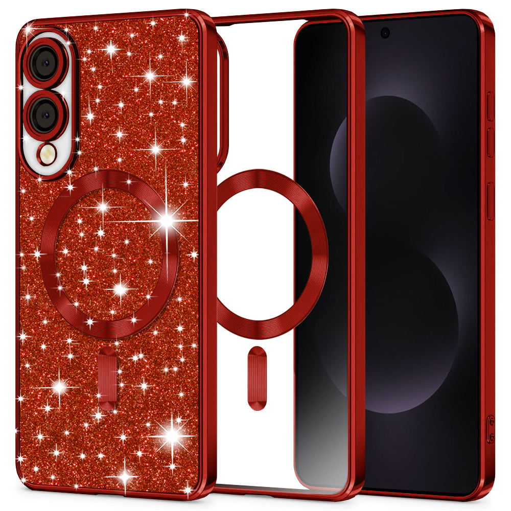 MagSafe Case for Samsung Galaxy S25 Edge S937, Techsuit, Luxury Glitter, Red
