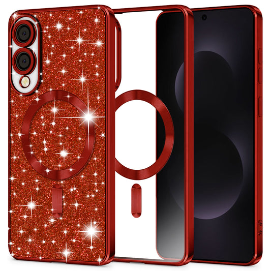 Funda MagSafe para Samsung Galaxy S25 Edge S937, Techsuit, Luxury Glitter, Roja