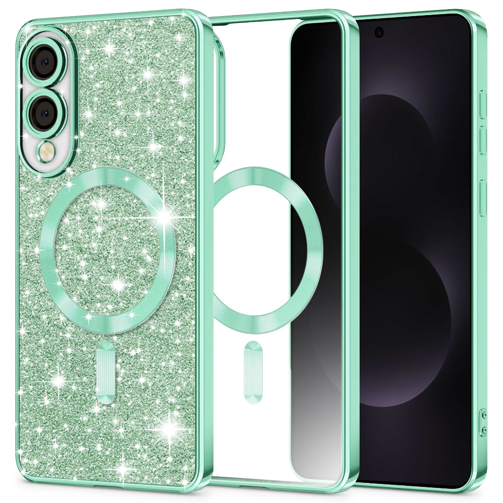 MagSafe Case for Samsung Galaxy S25 Edge S937, Techsuit, Luxury Glitter, Light Green