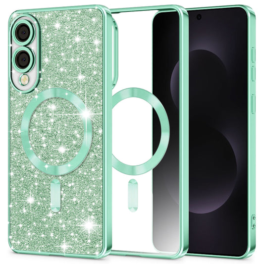Funda MagSafe para Samsung Galaxy S25 Edge S937, Techsuit, Luxury Glitter, Verde Claro
