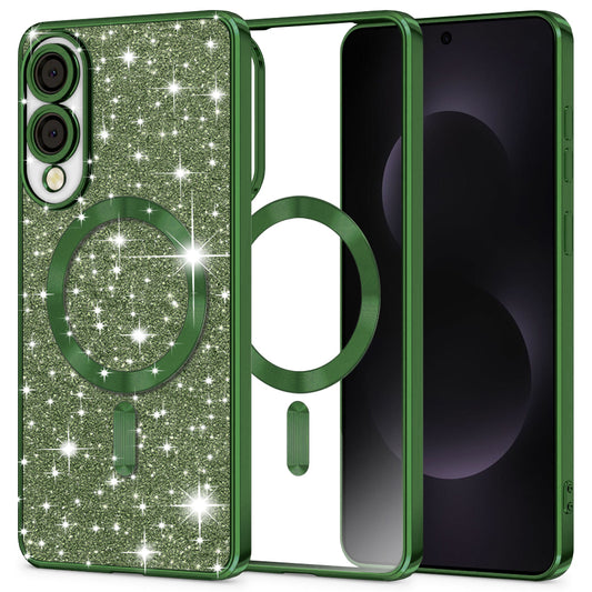 Funda MagSafe para Samsung Galaxy S25 Edge S937, Techsuit, Luxury Glitter, Verde Oscuro
