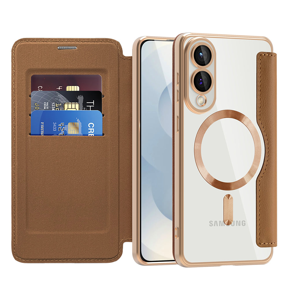 Funda MagSafe para Samsung Galaxy S25 Edge S937, Techsuit, SmartMag Book, Marrón