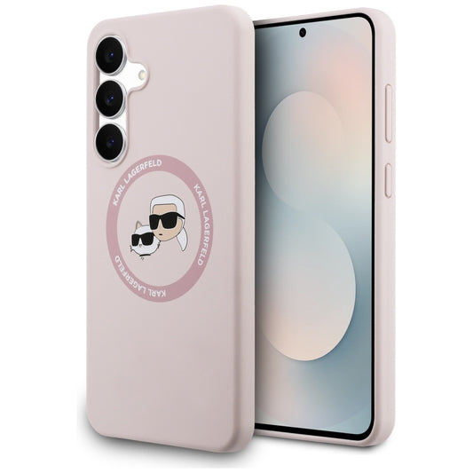 Funda MagSafe para Samsung Galaxy S25 FE, Karl Lagerfeld, Silicona Karl & Choupette's Heads, Rosa