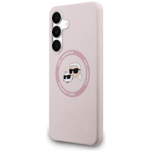 Funda MagSafe para Samsung Galaxy S25 FE, Karl Lagerfeld, Silicona Karl & Choupette's Heads, Rosa