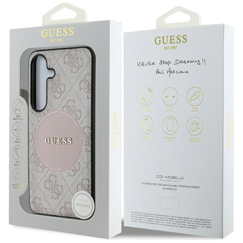 Funda MagSafe para Samsung Galaxy S25+ S936, Guess, 4G Circle Classic Logo, Rosa