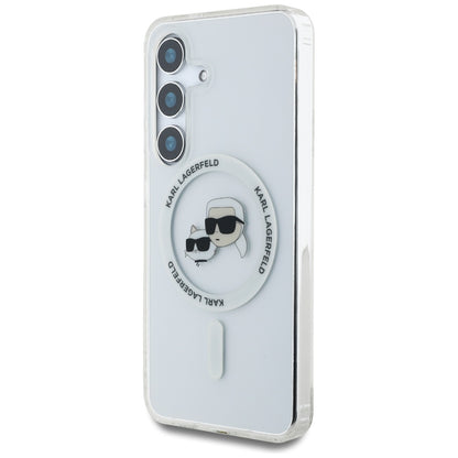 Funda MagSafe para Samsung Galaxy S25+ S936, Karl Lagerfeld, IML Metal Karl & Choupette's Heads, Plateada.