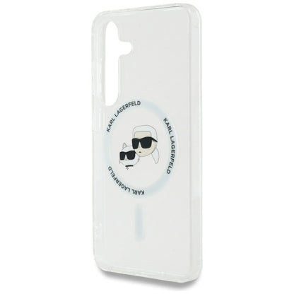 Funda MagSafe para Samsung Galaxy S25+ S936, Karl Lagerfeld, IML Metal Karl & Choupette's Heads, Plateada.