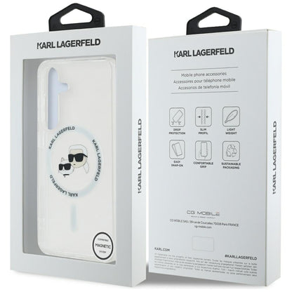 Funda MagSafe para Samsung Galaxy S25+ S936, Karl Lagerfeld, IML Metal Karl & Choupette's Heads, Plateada.