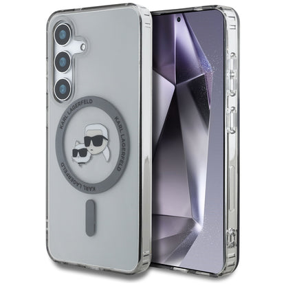 Funda MagSafe para Samsung Galaxy S25+ S936, Karl Lagerfeld, IML Metal Karl & Choupette's Heads, Negra