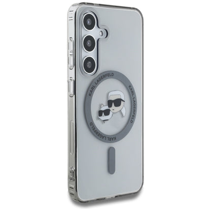 Funda MagSafe para Samsung Galaxy S25+ S936, Karl Lagerfeld, IML Metal Karl & Choupette's Heads, Negra