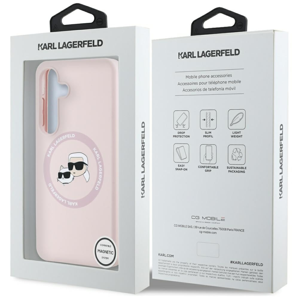 Funda MagSafe para Samsung Galaxy S25+ S936, Karl Lagerfeld, Silicone Double Heads, Rosa