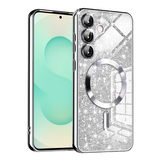 Funda MagSafe para Samsung Galaxy S25+ S936, Techsuit, Luxury Glitter, Plateada