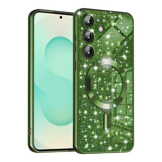 Funda MagSafe para Samsung Galaxy S25+ S936, Techsuit, Luxury Glitter, Verde Oscuro