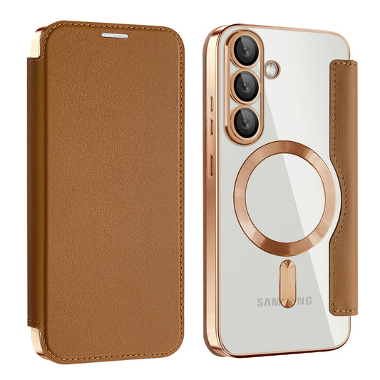 Funda MagSafe para Samsung Galaxy S25+ S936, Techsuit, SmartMag Book, Marrón