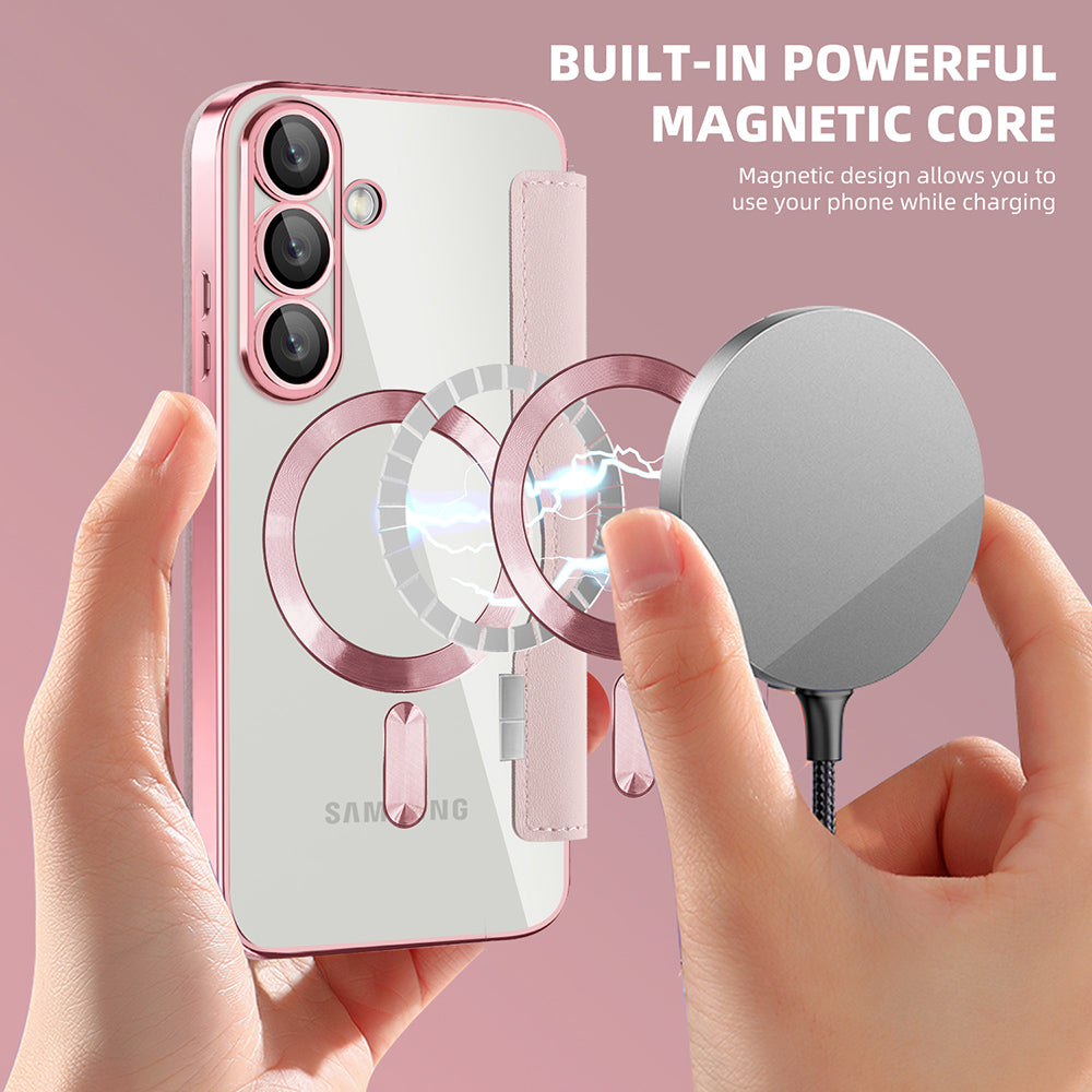 Funda MagSafe para Samsung Galaxy S25+ S936, Techsuit, SmartMag Book, Rosa