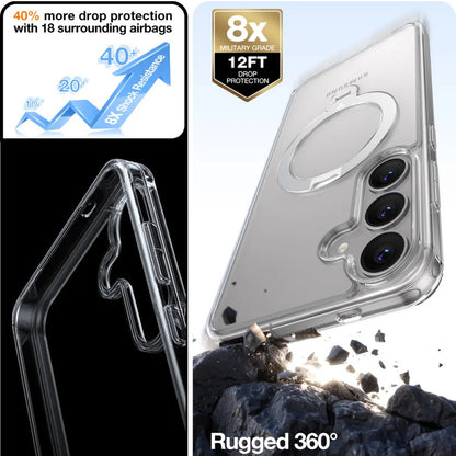 Funda MagSafe para Samsung Galaxy S25+ S936, Torras, Ostand Spin, Transparente