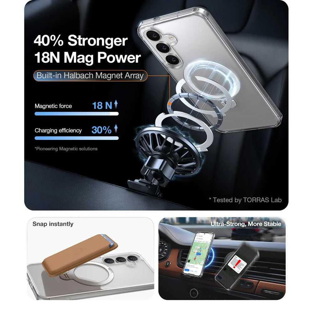 Funda MagSafe para Samsung Galaxy S25+ S936, Torras, Ostand Spin, Transparente
