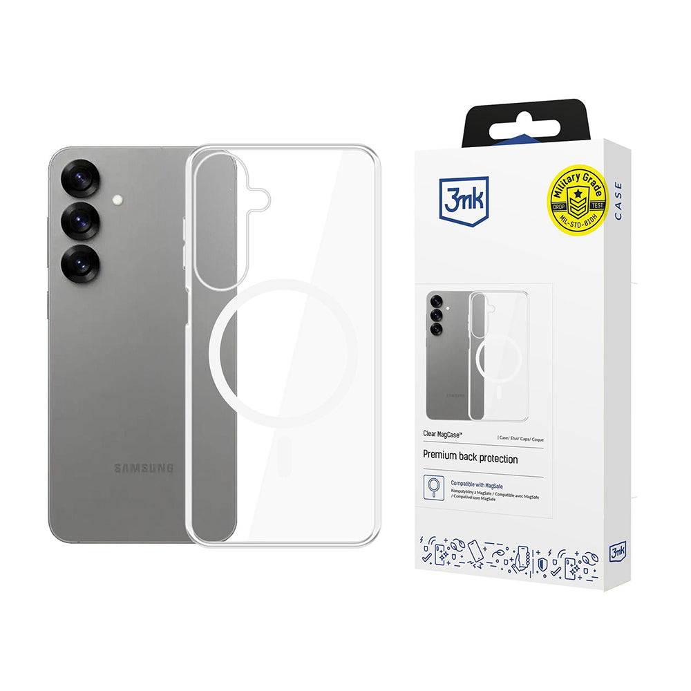 Funda MagSafe para Samsung Galaxy S25 S931, 3MK, Clear MagCase, Transparente